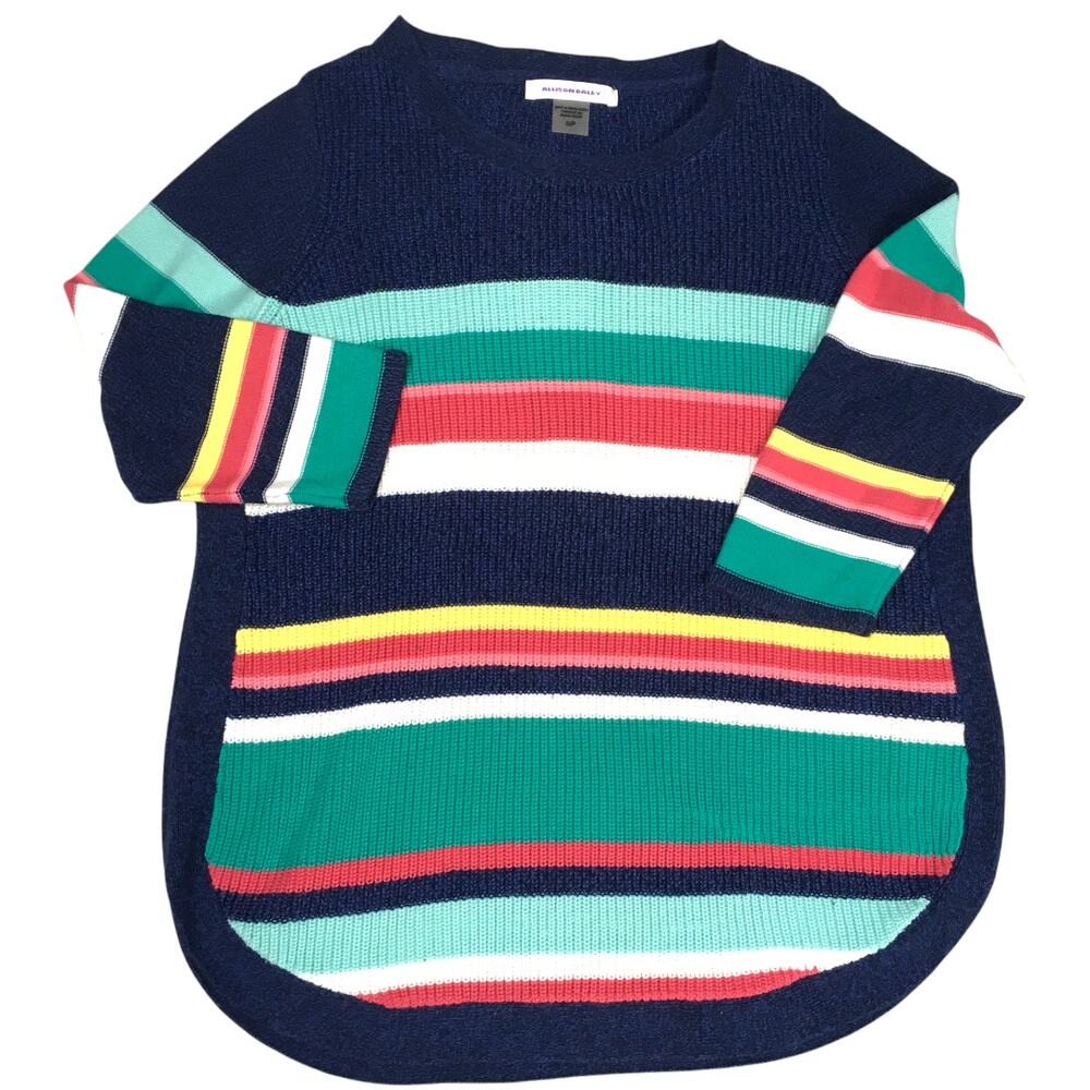 Allison Daley Sweater Multi-Color Stripe Rounded Hem Ribbed Knit Women's Small
